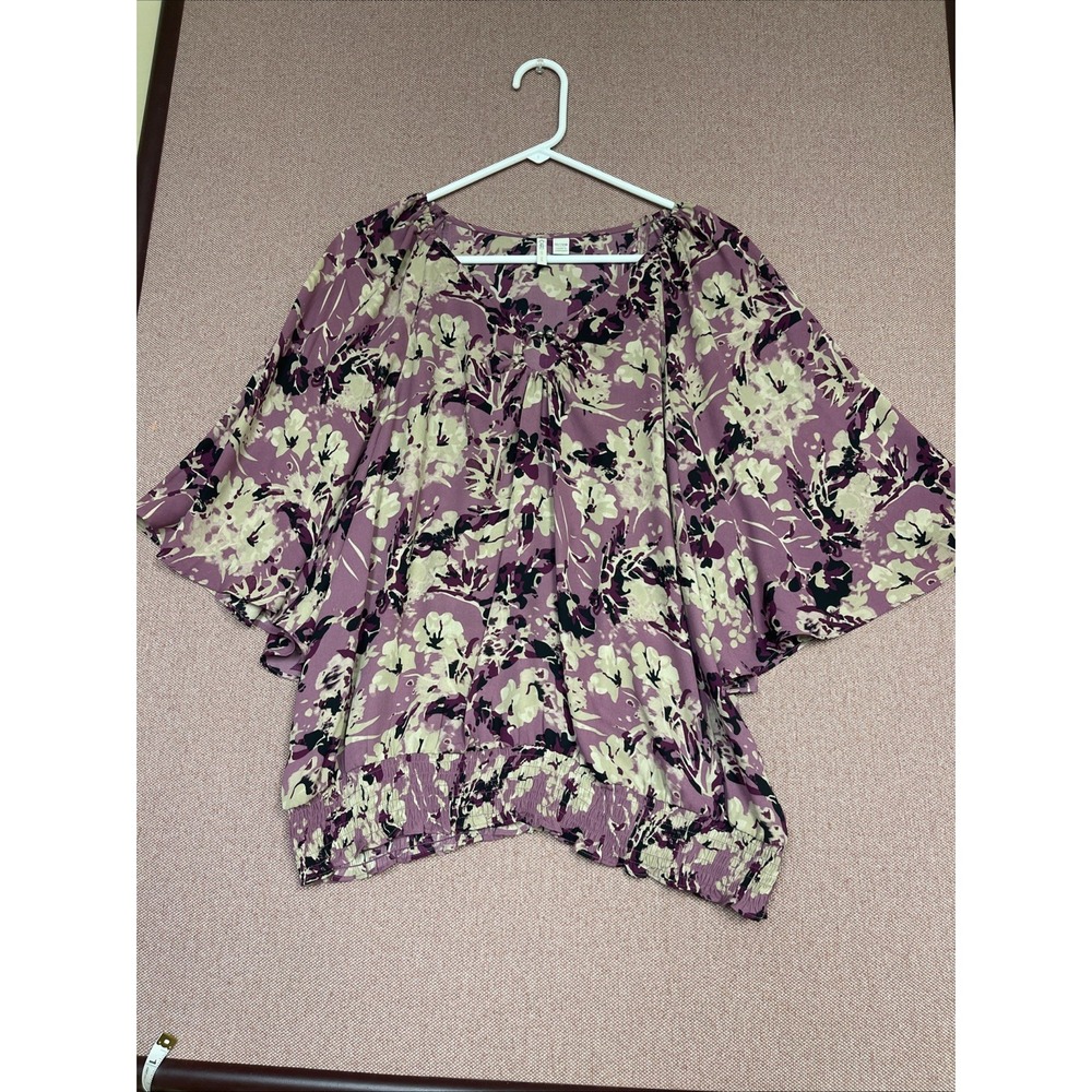 Women's Purple/Boack Spring Floral Print Blouse Top Short Sleeve 18/20W Cato